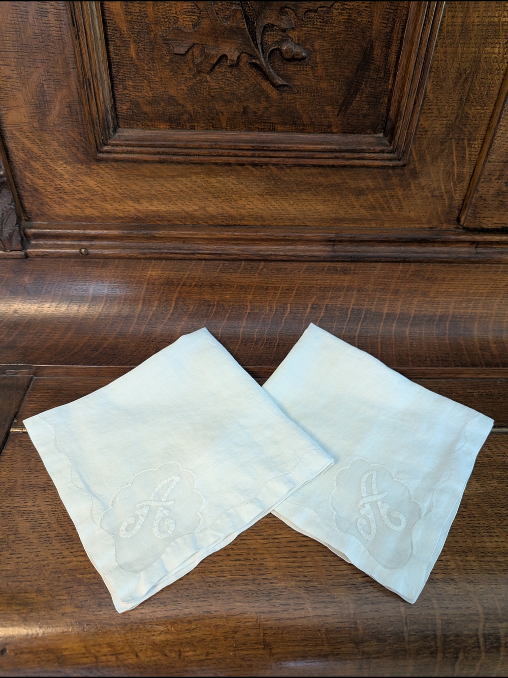 Madeira Monogram A White Linen Handkerchiefs - Pair of 2 Vintage - Picture 6 of 8